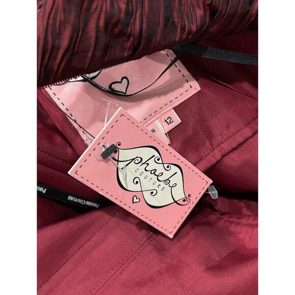 Phoebe Couture NWT Strapless Textured Burgundy Gown Shawl Whimsigoth SZ 12 - Picture 6 of 11